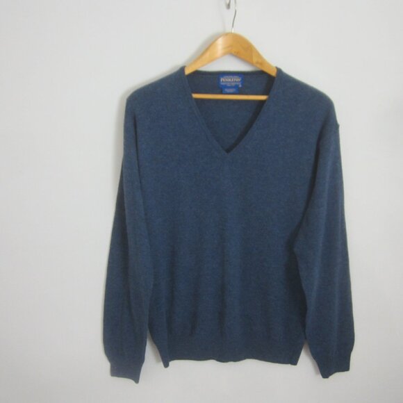 Pendleton Mens Medium Heather Blue 100% Lambswool V Neck LS Pullover Sweater M e - Picture 4 of 9